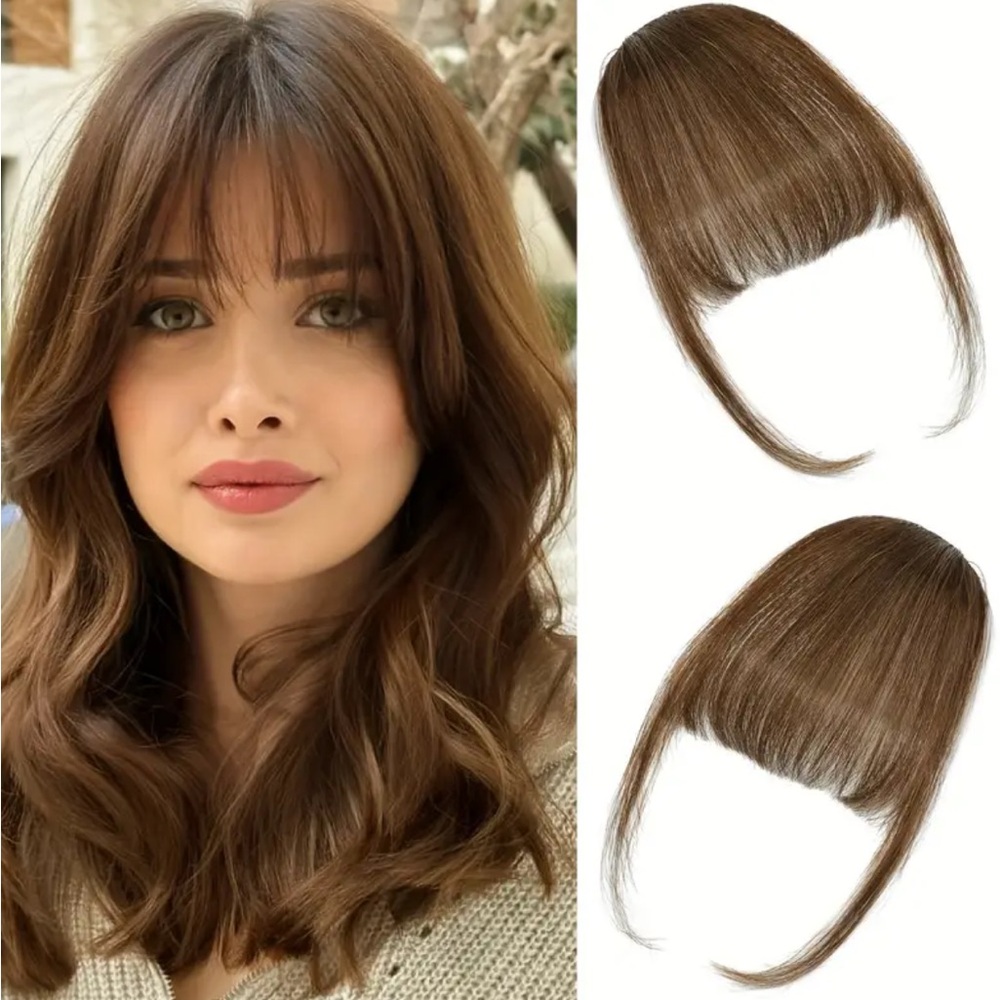 COPY - Clip-In Bangs - 100% Human Hair, Natural Brown, Lightweight & Realistic
